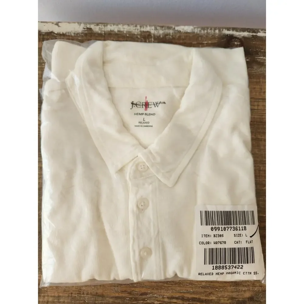 J. Crew Hemp-Organic Cotton Blend Polo Shirt White L *Flaw